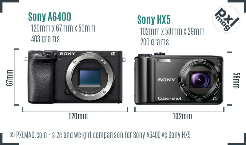 Sony A6400 vs Sony HX5 size comparison