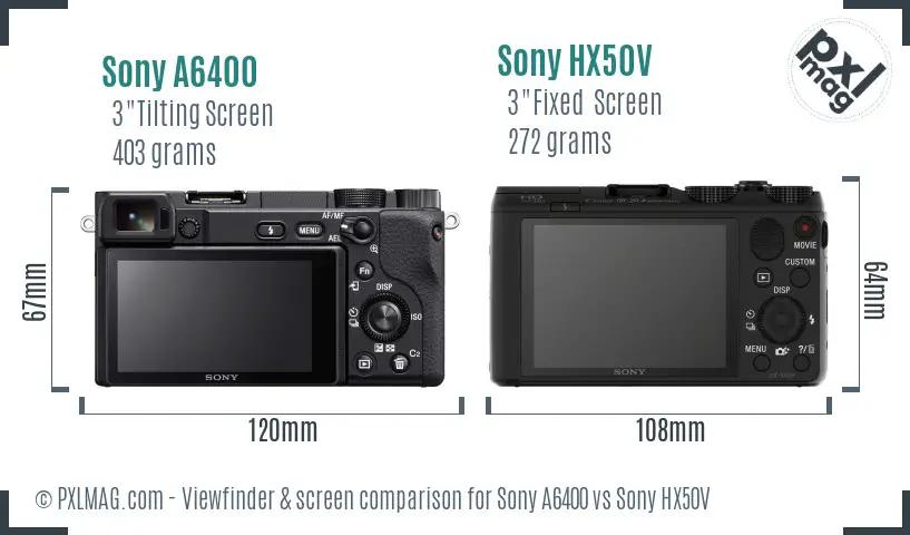 Sony A6400 vs Sony HX50V Screen and Viewfinder comparison