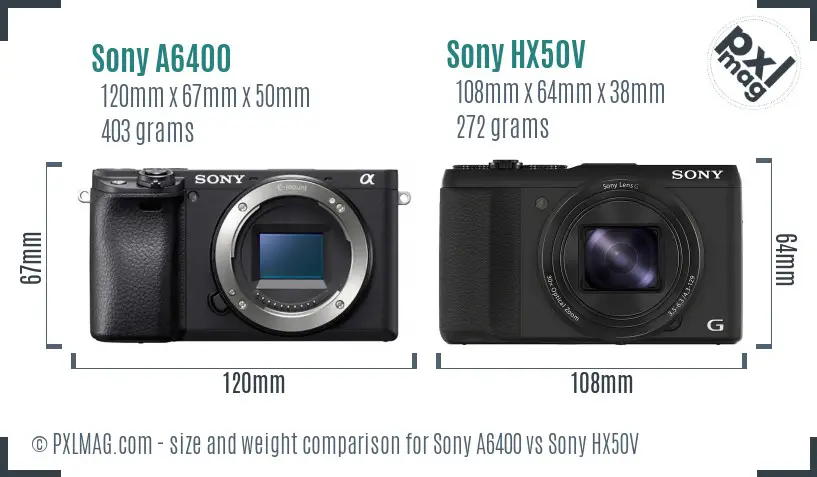 Sony A6400 vs Sony HX50V size comparison