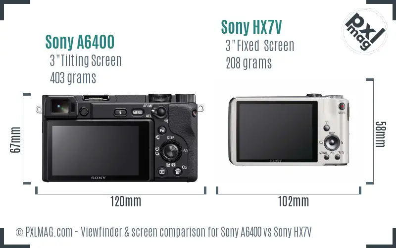 Sony A6400 vs Sony HX7V Screen and Viewfinder comparison