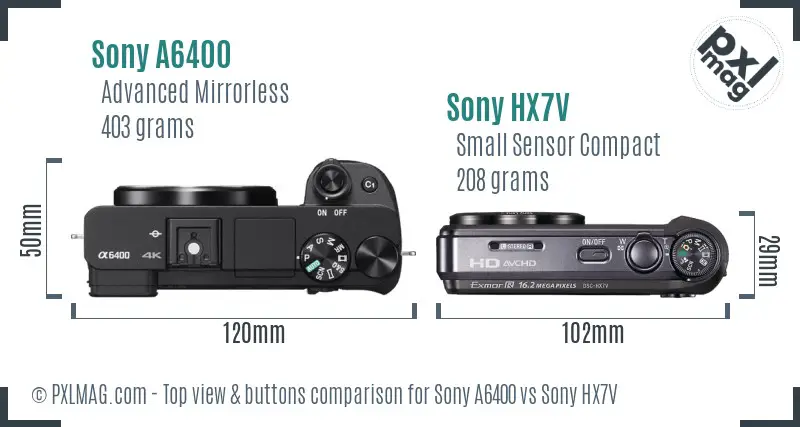 Sony A6400 vs Sony HX7V top view buttons comparison