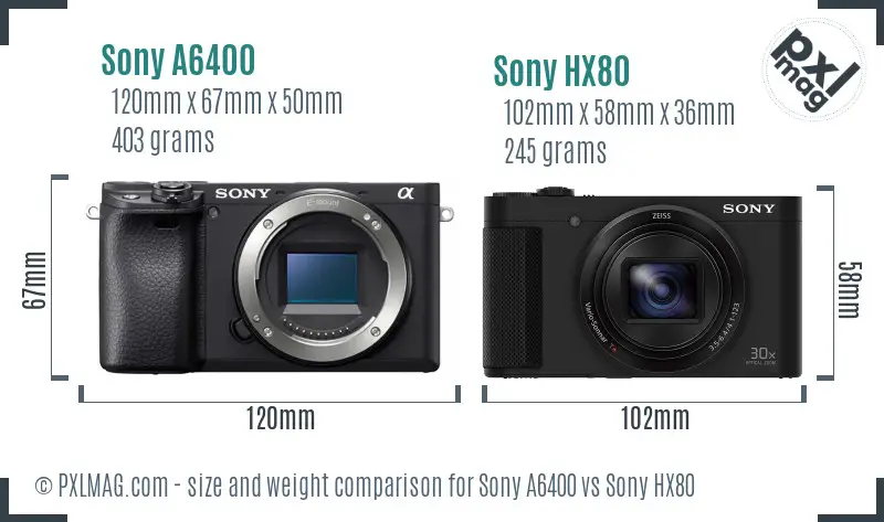 Sony A6400 vs Sony HX80 size comparison