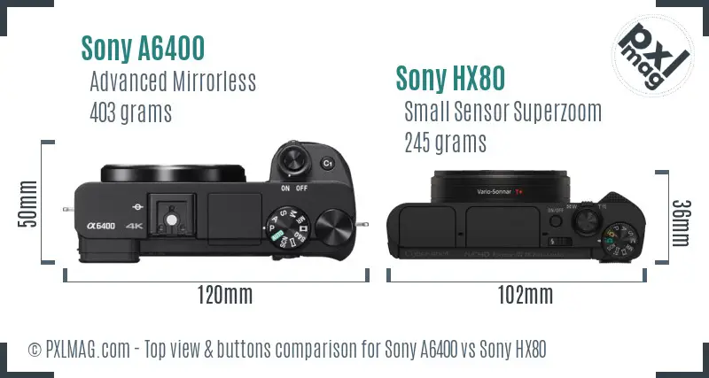Sony A6400 vs Sony HX80 top view buttons comparison