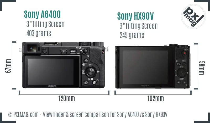 Sony A6400 vs Sony HX90V Screen and Viewfinder comparison