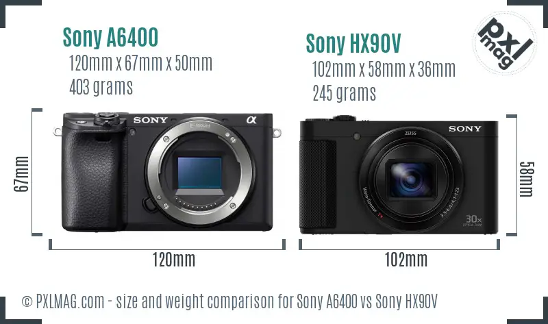 Sony A6400 vs Sony HX90V size comparison