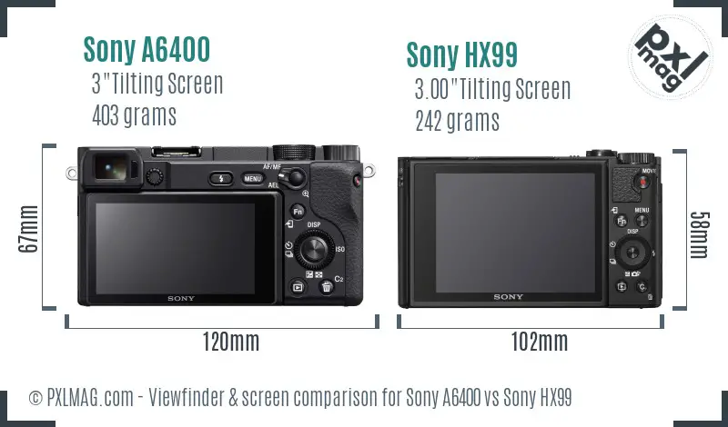 Sony A6400 vs Sony HX99 Screen and Viewfinder comparison Sony A6400 vs Sony HX99 Screen and Viewfinder comparison