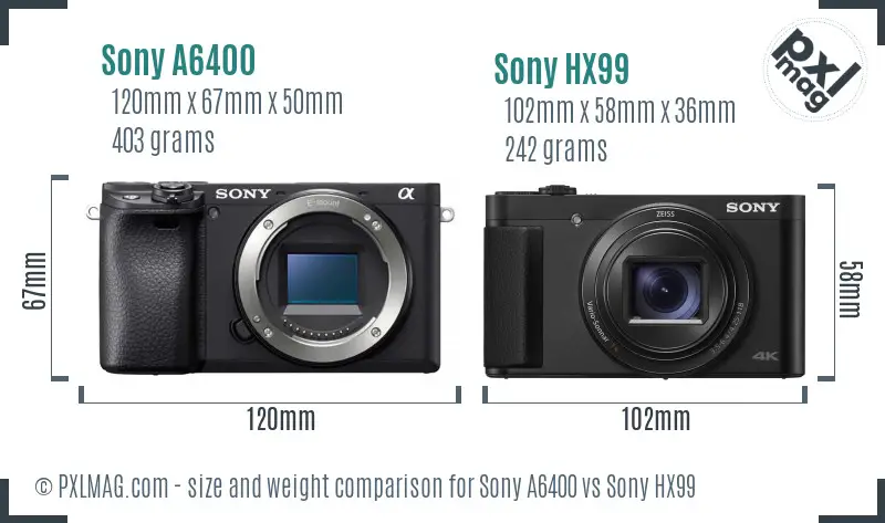 Sony A6400 vs Sony HX99 size comparison Sony A6400 vs Sony HX99 size comparison