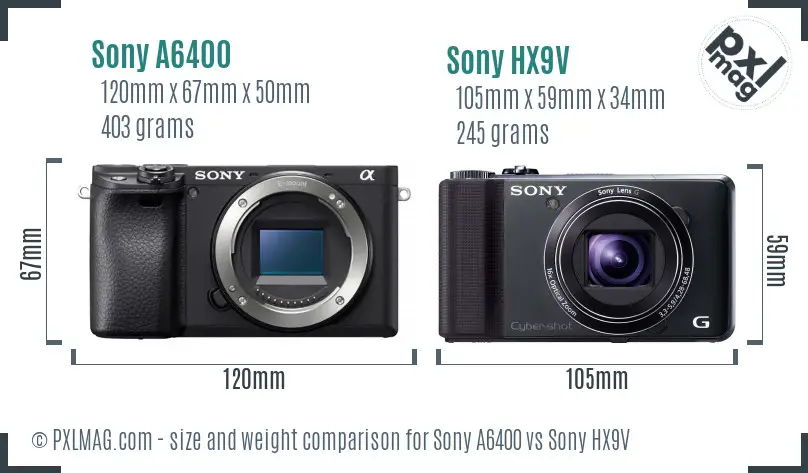 Sony A6400 vs Sony HX9V size comparison
