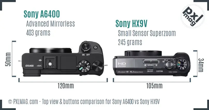 Sony A6400 vs Sony HX9V top view buttons comparison