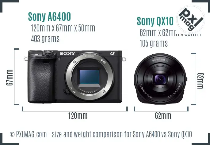 Sony A6400 vs Sony QX10 size comparison