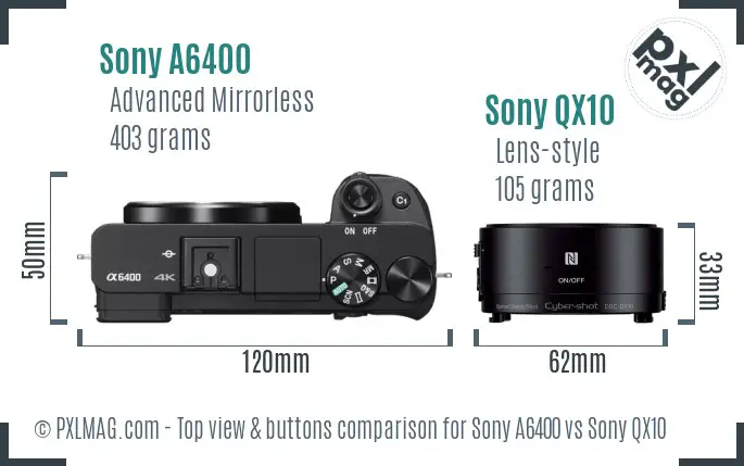 Sony A6400 vs Sony QX10 top view buttons comparison