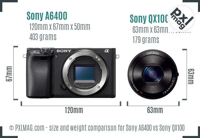 Sony A6400 vs Sony QX100 size comparison