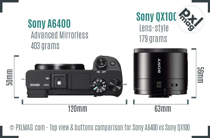 Sony A6400 vs Sony QX100 top view buttons comparison