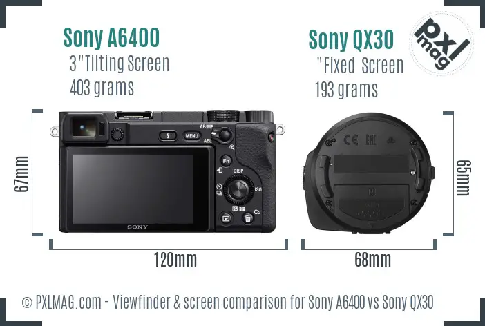 Sony A6400 vs Sony QX30 Screen and Viewfinder comparison