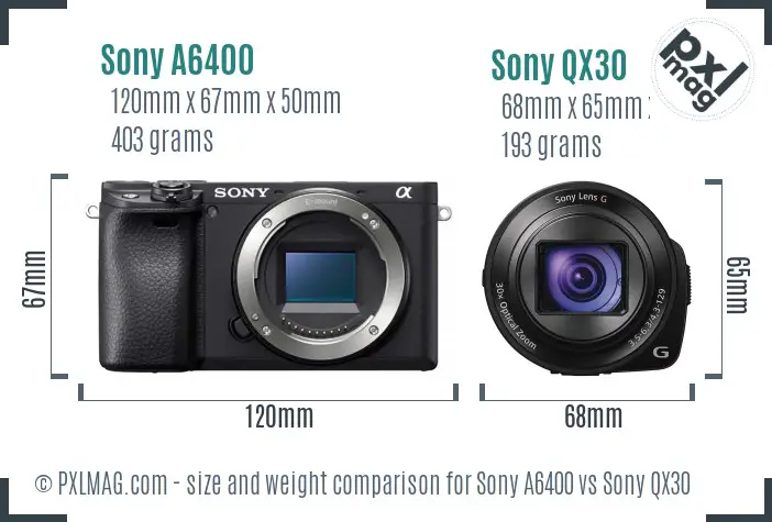 Sony A6400 vs Sony QX30 size comparison