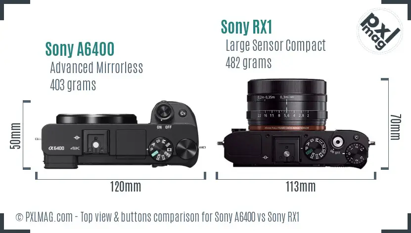 Sony A6400 vs Sony RX1 top view buttons comparison