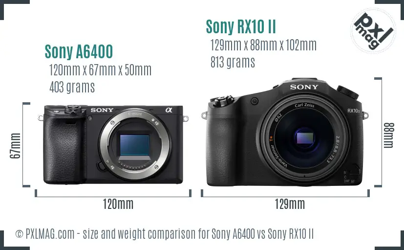 Sony A6400 vs Sony RX10 II size comparison