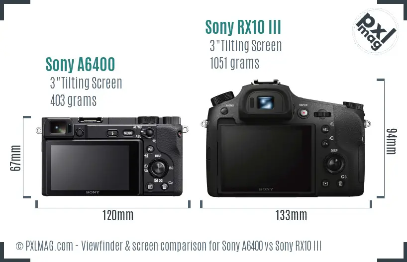 Sony A6400 vs Sony RX10 III Screen and Viewfinder comparison