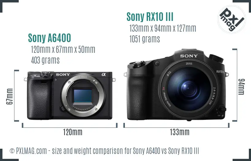 Sony A6400 vs Sony RX10 III size comparison