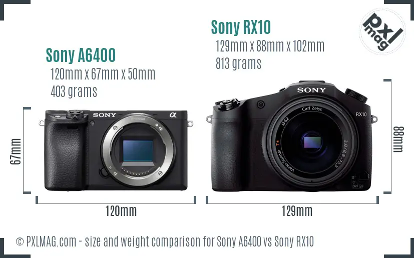 Sony A6400 vs Sony RX10 size comparison