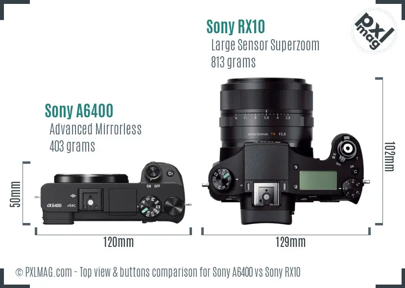 Sony A6400 vs Sony RX10 top view buttons comparison