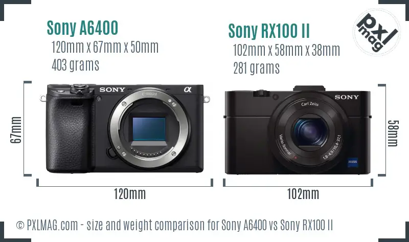 Sony A6400 vs Sony RX100 II size comparison