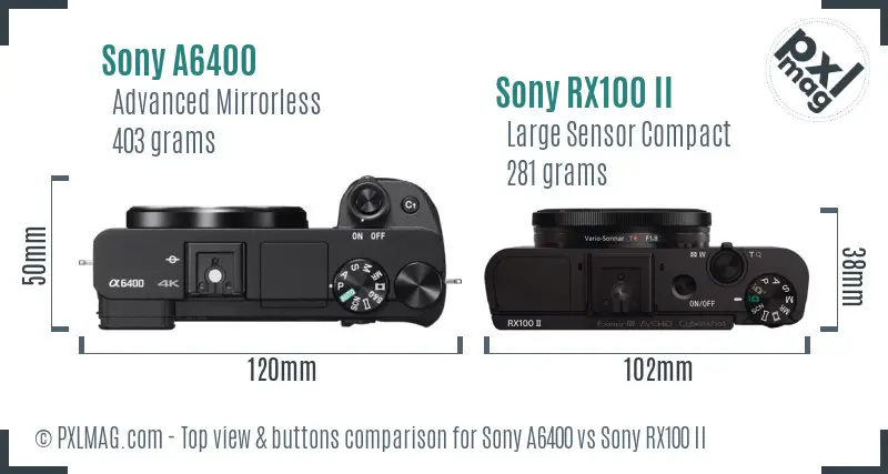 Sony A6400 vs Sony RX100 II top view buttons comparison