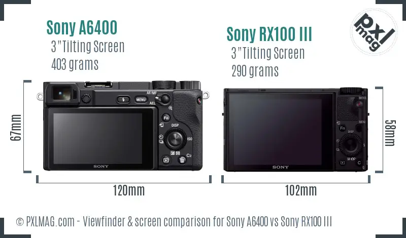 Sony A6400 vs Sony RX100 III Screen and Viewfinder comparison