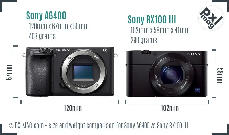 Sony A6400 vs Sony RX100 III size comparison