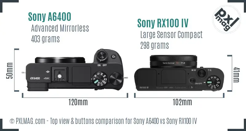 Sony A6400 vs Sony RX100 IV top view buttons comparison