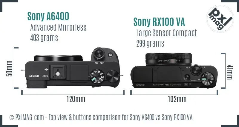 Sony A6400 vs Sony RX100 VA top view buttons comparison