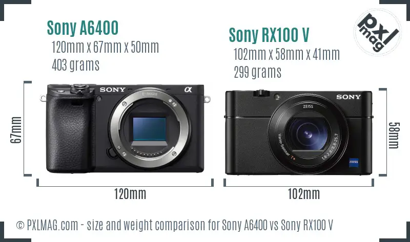 Sony A6400 vs Sony RX100 V size comparison