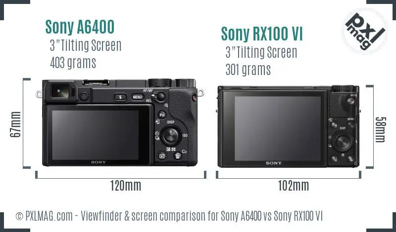 Sony A6400 vs Sony RX100 VI Screen and Viewfinder comparison