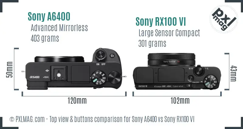 Sony A6400 vs Sony RX100 VI top view buttons comparison