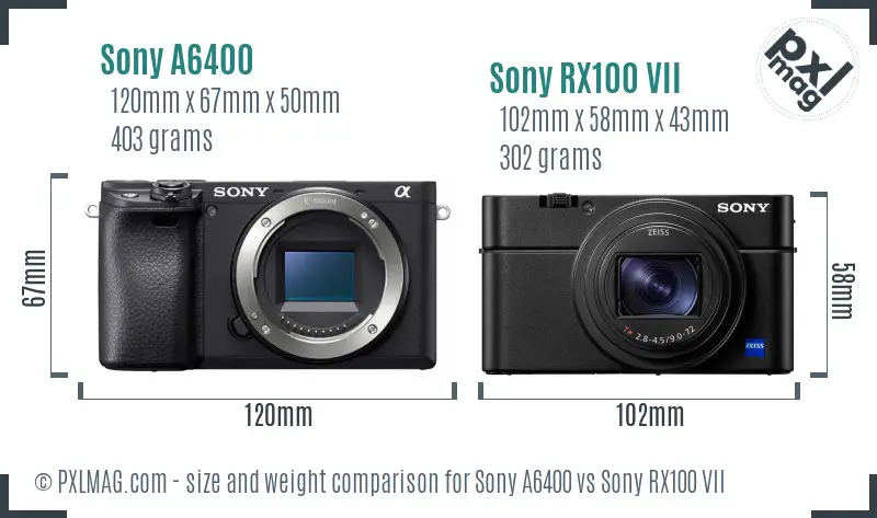 Sony A6400 vs Sony RX100 VII size comparison