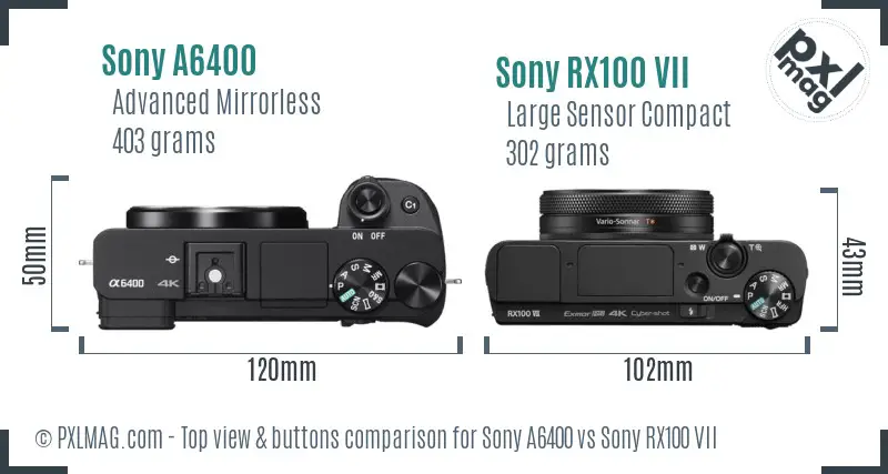Sony A6400 vs Sony RX100 VII top view buttons comparison