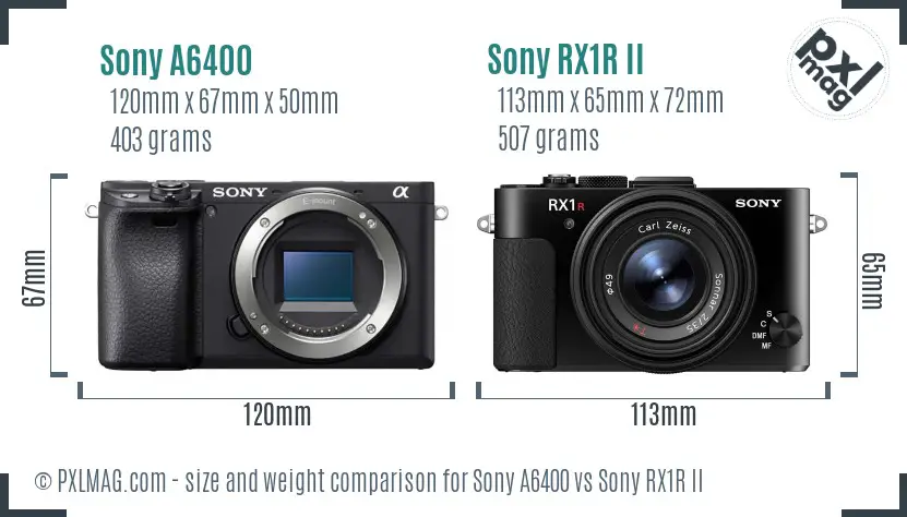 Sony A6400 vs Sony RX1R II size comparison