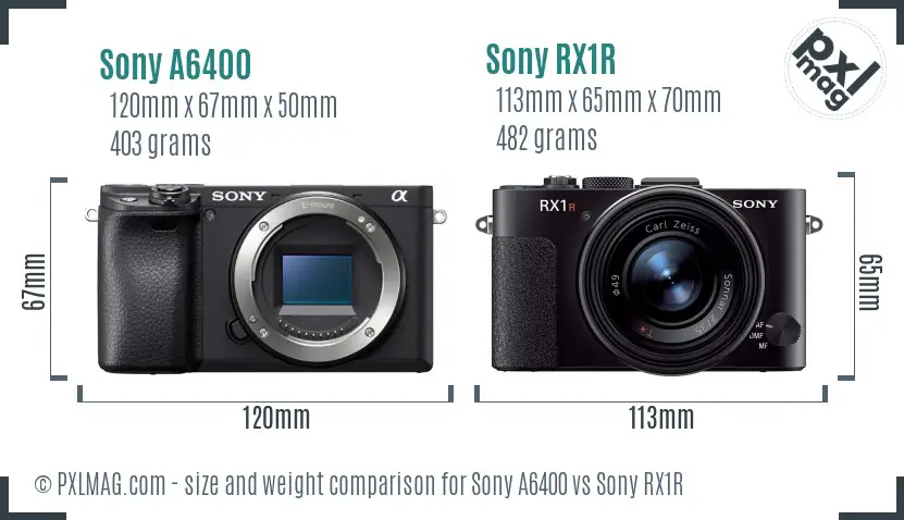 Sony A6400 vs Sony RX1R size comparison