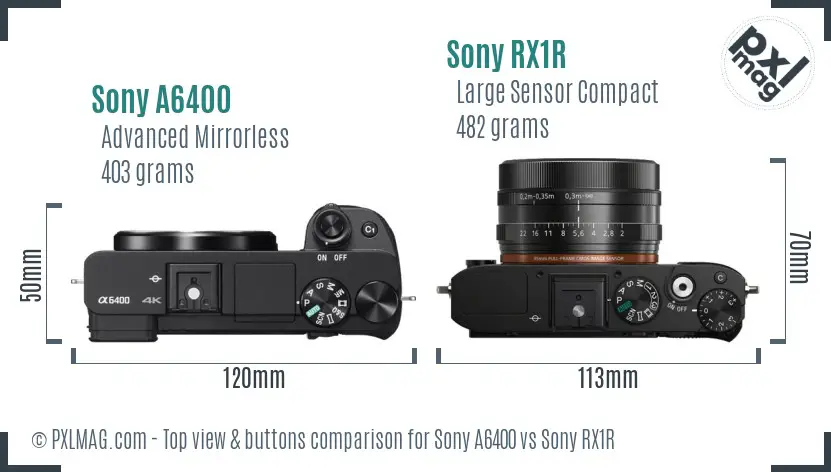 Sony A6400 vs Sony RX1R top view buttons comparison