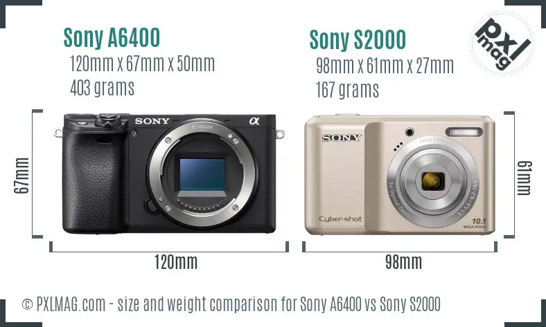 Sony A6400 vs Sony S2000 size comparison