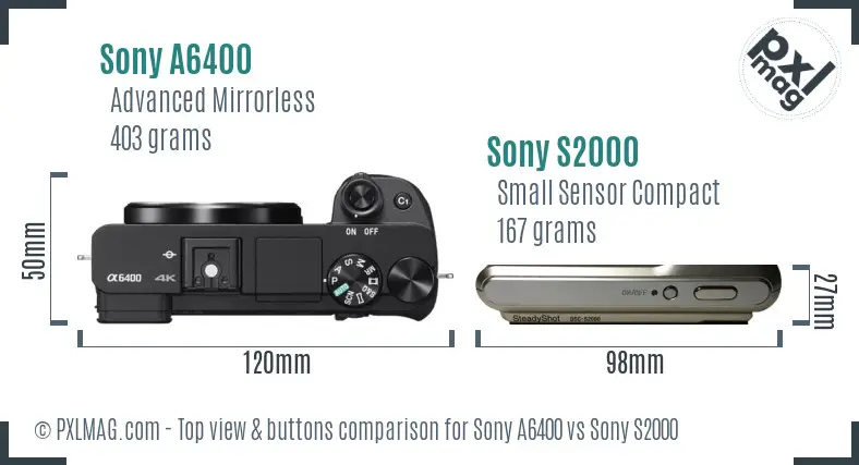 Sony A6400 vs Sony S2000 top view buttons comparison