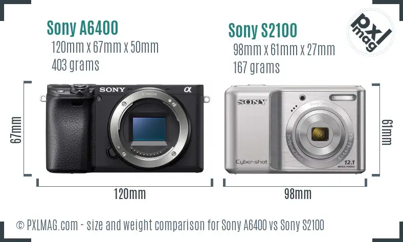 Sony A6400 vs Sony S2100 size comparison