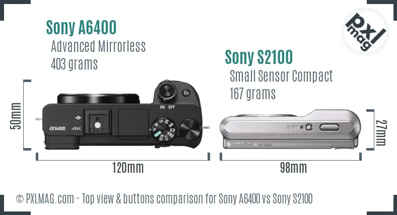Sony A6400 vs Sony S2100 top view buttons comparison