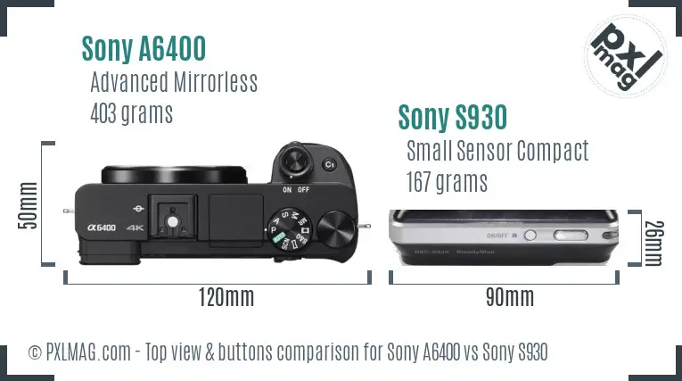 Sony A6400 vs Sony S930 top view buttons comparison