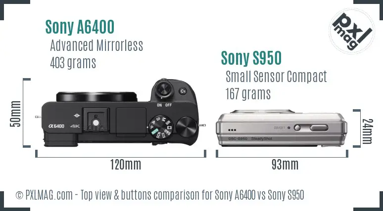 Sony A6400 vs Sony S950 top view buttons comparison
