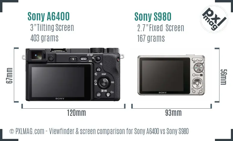 Sony A6400 vs Sony S980 Screen and Viewfinder comparison