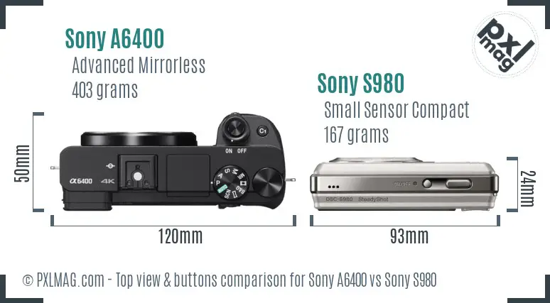 Sony A6400 vs Sony S980 top view buttons comparison