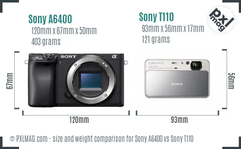 Sony A6400 vs Sony T110 size comparison