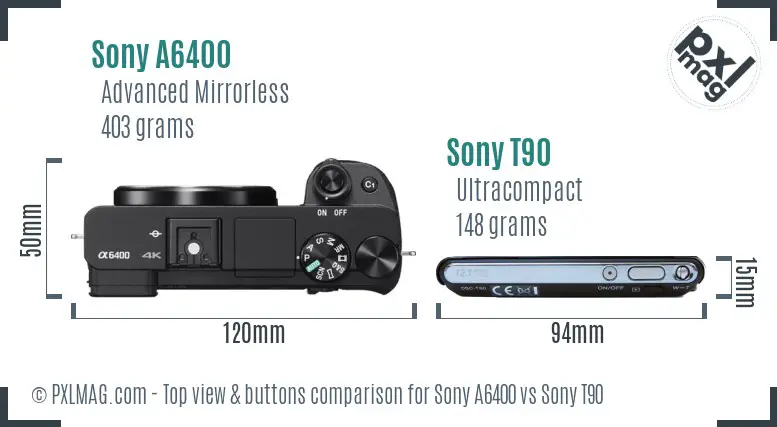 Sony A6400 vs Sony T90 top view buttons comparison