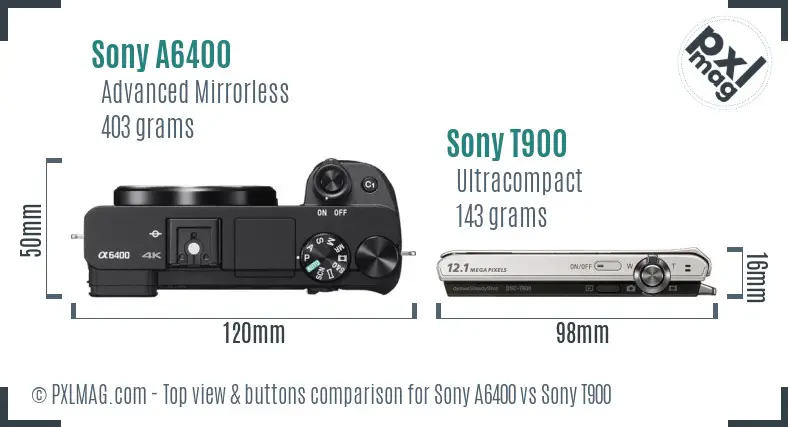 Sony A6400 vs Sony T900 top view buttons comparison
